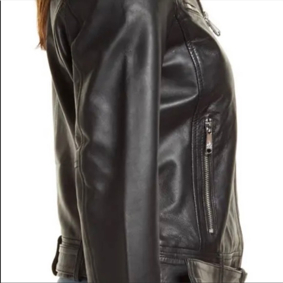 NEW Sam Edelman Single Breasted Genuine Leather Black Moto Jacket Size Medium - Picture 3 of 9